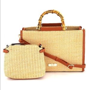 Bamboo Handle Satchel w/ Clutch